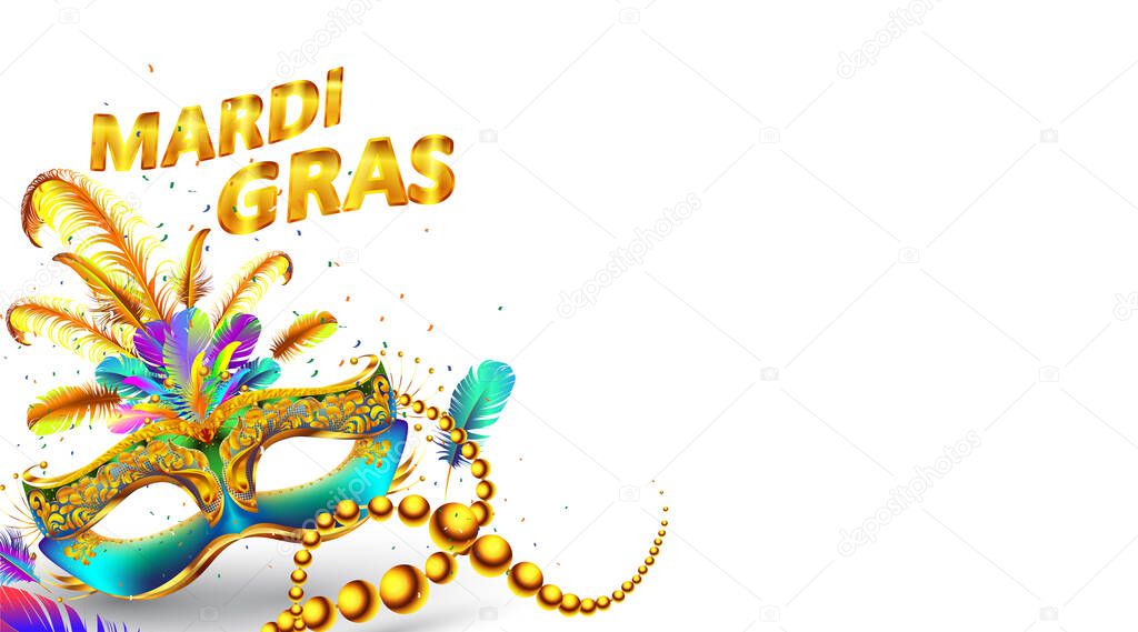 Mardi gras carnival mask poster isolated on white background. Use for greeting card, web, flyer, banner, ad, ads. - Vector