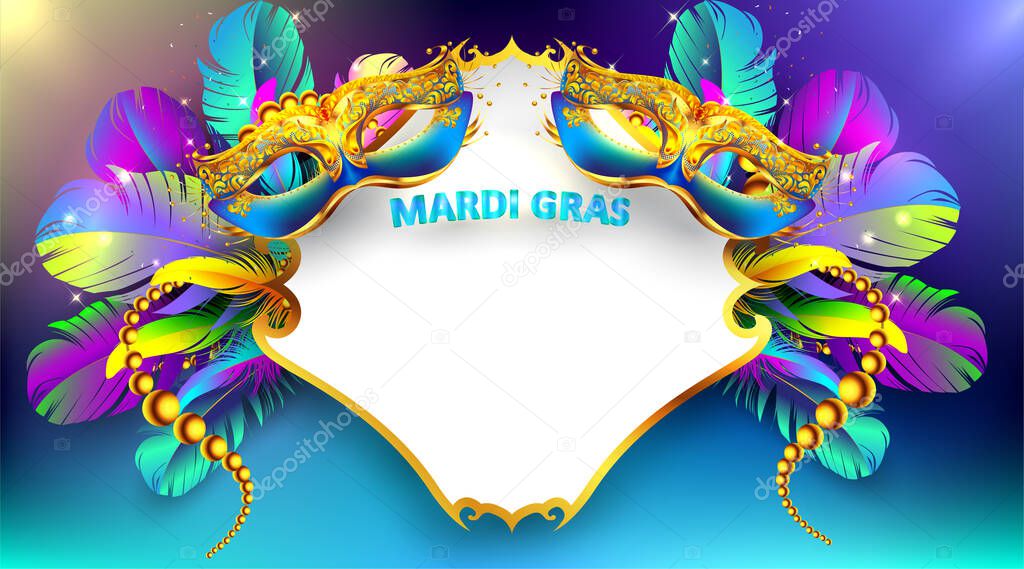 Mardi gras carnival mask poster background with copy space for text. Bokeh effect for celebration greeting card, banner, flyer. - Vector