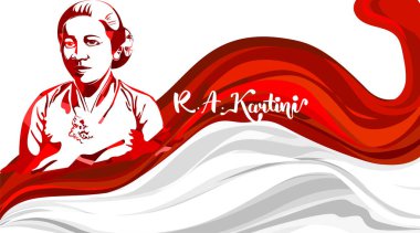 Raden Adjeng Kartini the heroes of women and human right in Indonesia. Pop art with waving flag background. - Vector clipart