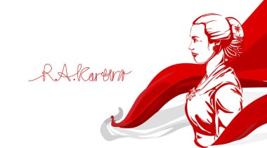 Raden Adjeng Kartini the heroes of women and human right in Indonesia. Pop art with waving flag background. - Vector clipart