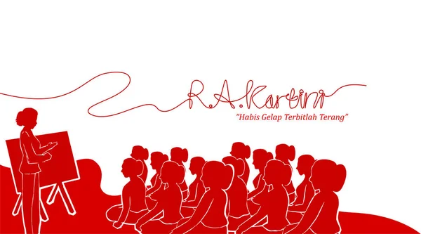 ラデン アディン カルティーニはインドネシアで女性と人権の英雄です バナーテンプレートのデザインの背景を一緒に教える女性たち Vector — ストックベクタ