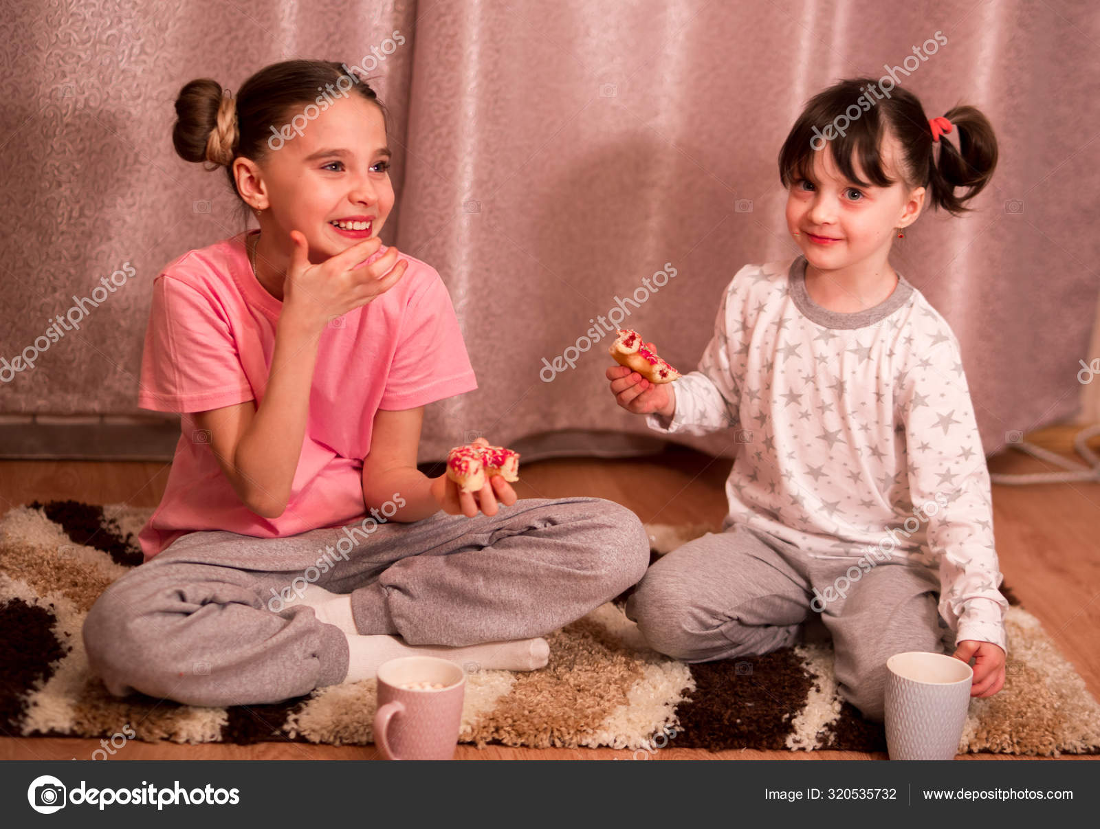 Children S Pajama Party Funny Girls In Pink White And Gray