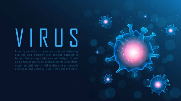 Triangulera Formen Viruscellstrukturen Blå Bakgrund Med Prov Text Vektorillustration — Stock vektor