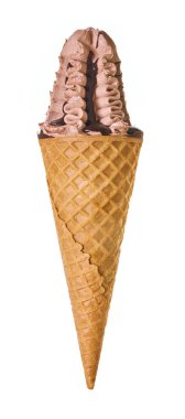 Waffle külahında dondurma, kırpma yolu ile beyaz izole arkaplan                              