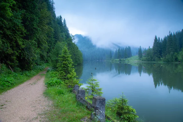 La mañana brumosa en el Lago Rojo, Harghita — Foto de Stock