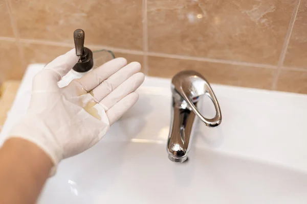 Doctor Gloves Washes His Hands Prevention Viruses Microbes Concept — Stock Photo, Image