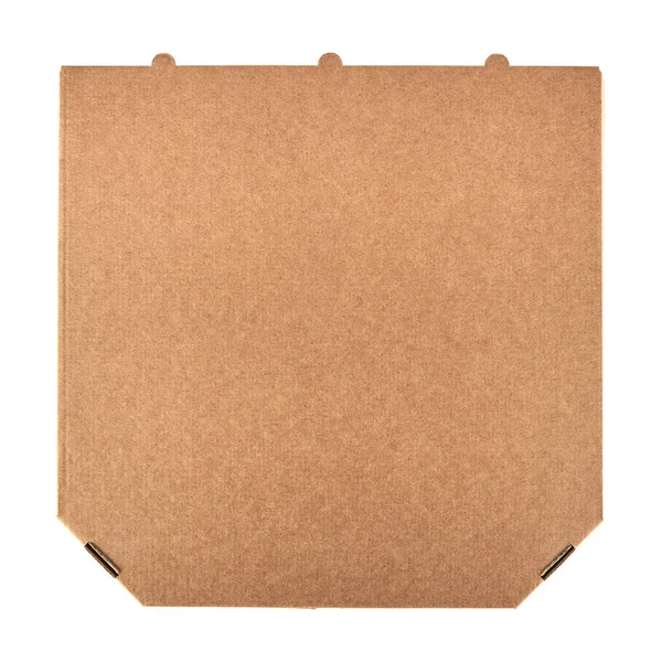 Closed empty craft cardboard pizza box inside, isolated on a white background. Top view.