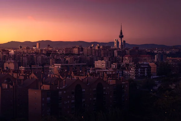 Sunset Madrid Skyline Vallecas — Stock Photo, Image