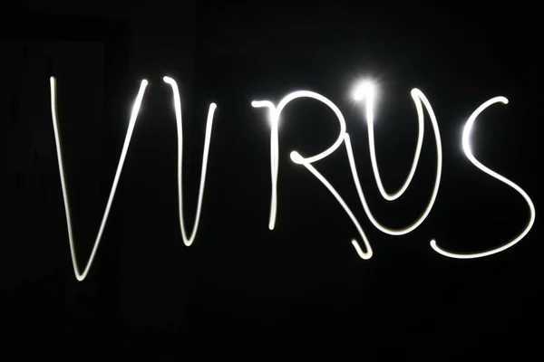 Virus Name Hand Drawn Flashlight Black Background — Stock Photo, Image