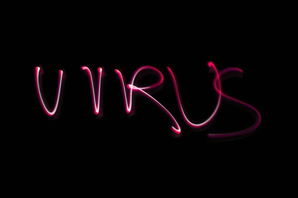 Virus Name Hand Drawn Red Light Flashlight Black Background — Stock Photo, Image