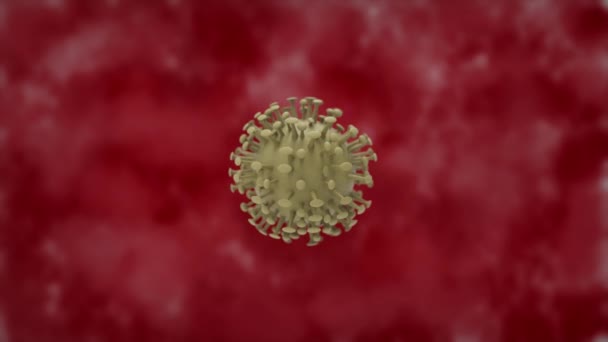 Kırmızı Kan Arka Planında Coronavirus Moleküllerinin Mikroskop Videosu Koronavirüs Salgını — Stok video