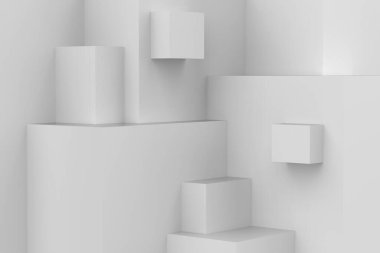 Soyut geometrik küpler doku arkaplanını engeller. 3B resimleme.