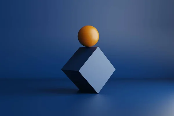 在立方体边缘上的球面平衡 3D渲染 光线从右边进入 — 图库照片