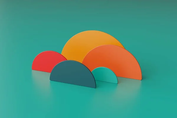 Çok renkli 3d hemikküreler tasarım ve yapım için farklı boyutlarda dikey ayakta dururlar. Açık turkuaz arka plan üzerinde, kopyalama alanı. Geliştirme ve öğrenme için yaratıcı yapıcı. 3d hazırlayıcı