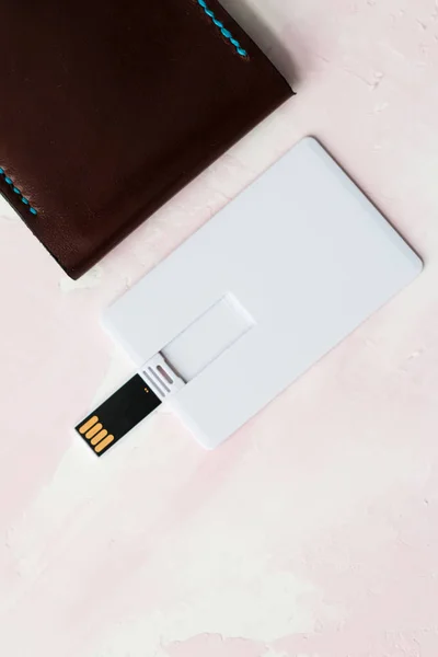 Portable flash drive card . mock up. Call-card disk souvenir presentation. closed and opened