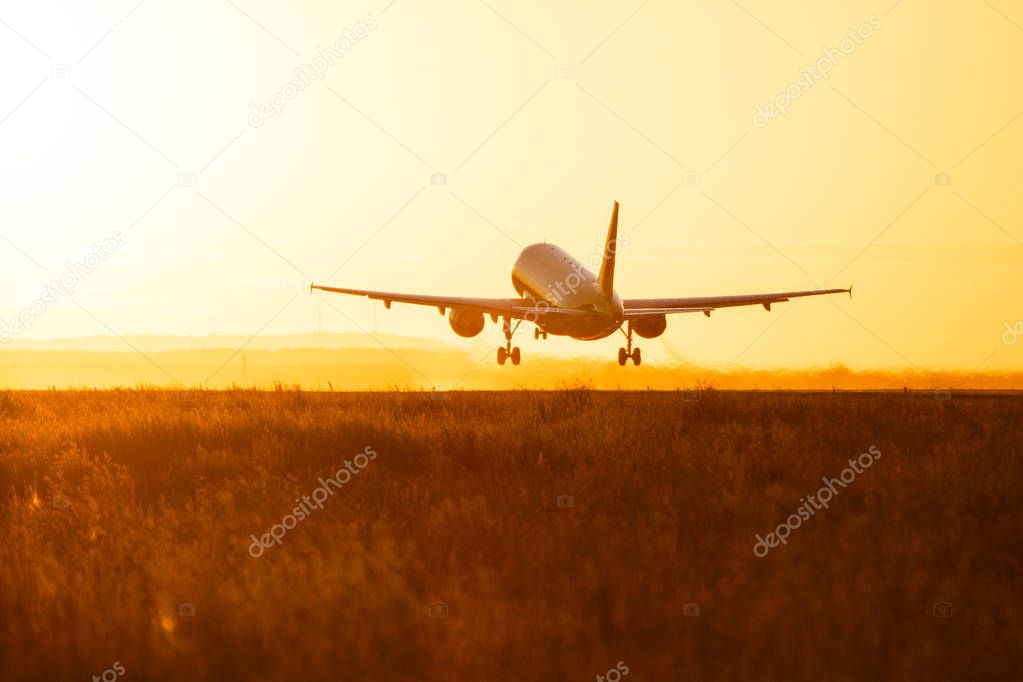 Land an large airplane during sunset