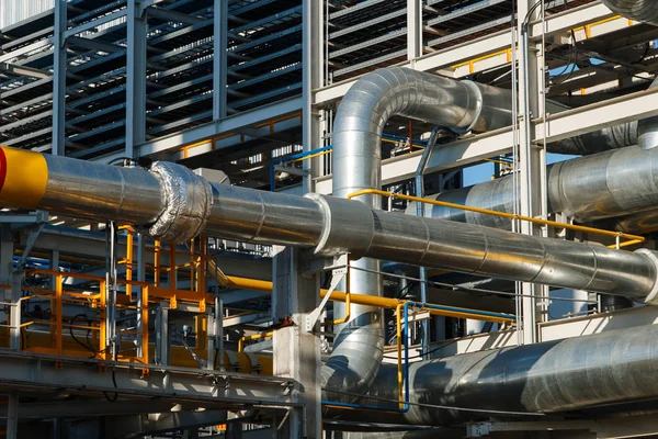 Close-up van industriële zone. Plantaardige olie en gas industrie van de raffinaderij. Petrochemische fabriek gebied concept. — Stockfoto