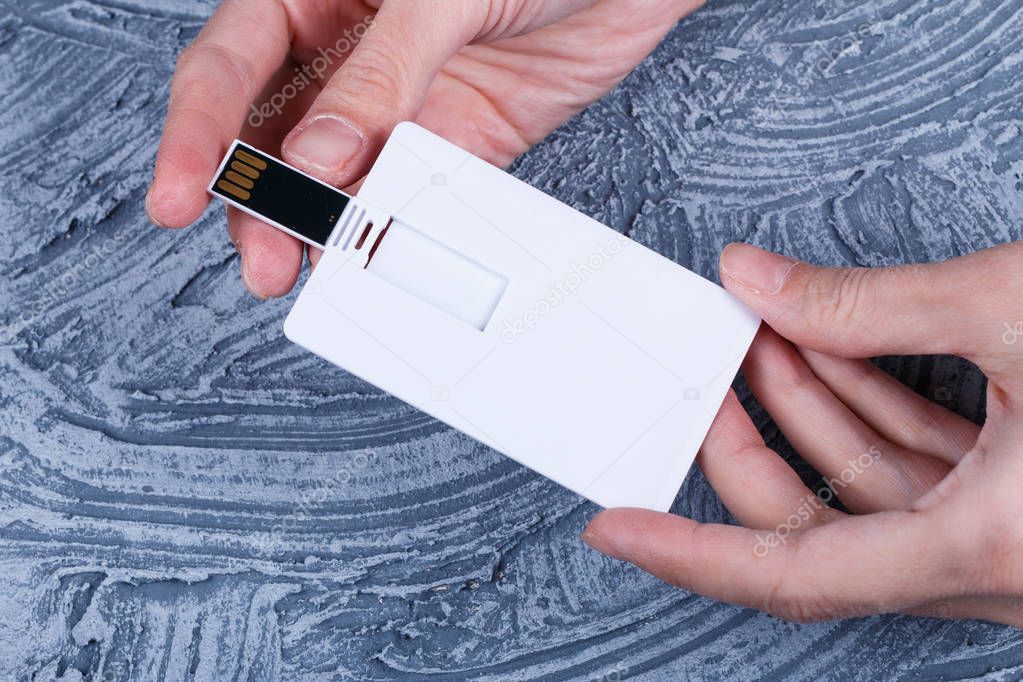 white bussines, usb flash memory, credit card in mockup design