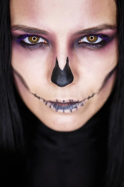 Beautiful woman with make-up skeleton — Stock Photo, Image