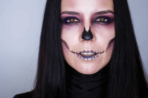 Beautiful woman with make-up skeleton — Stock Photo, Image