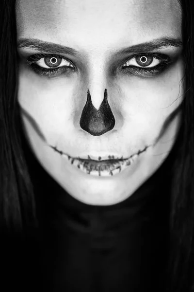 Beautiful woman with make-up skeleton — Stock Photo, Image