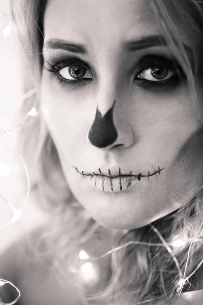 Woman with bright skeleton make up. — Stock Photo, Image