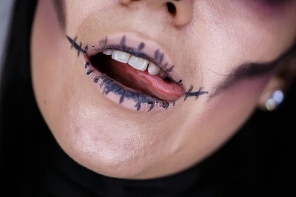 Sexy lips, tongue out. halloween — Stock Photo, Image