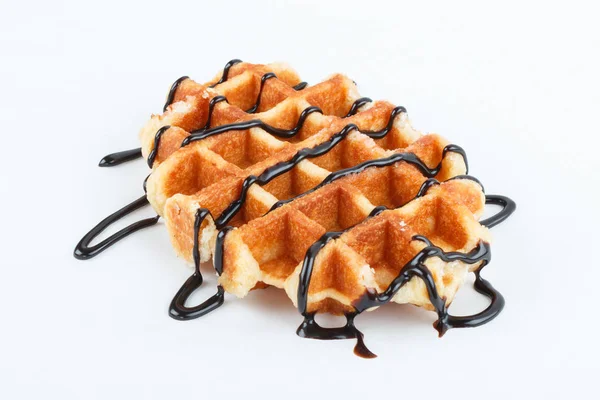 Isolated Belgian waffles with chocolate isolated on white background — Stock Photo, Image