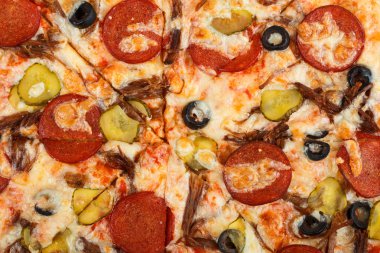 lezzetli İtalya gıda. Pizza bacground kapatın. Fotoğraf menüsü