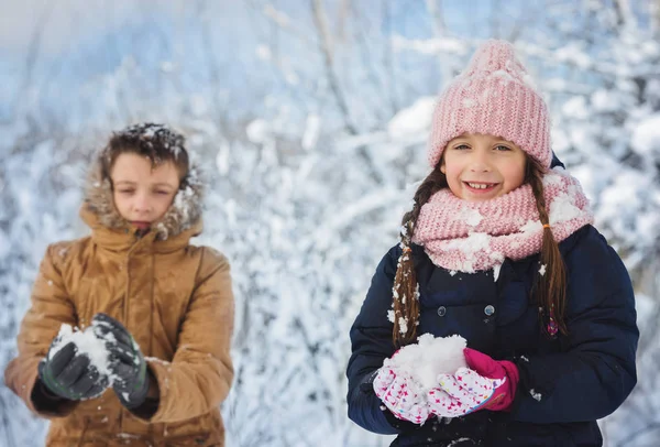 Winter Leuke Kinderen Hebben Plezier Buiten — Stockfoto