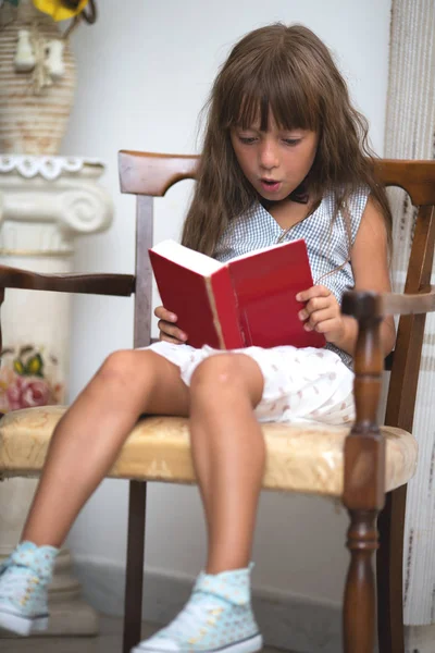 Bonito Livro Leitura Menina — Fotografia de Stock