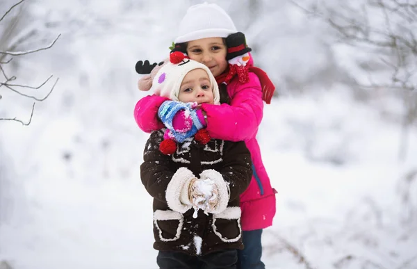Winter Cute Children Having Fun Outdoors — Stock Photo, Image
