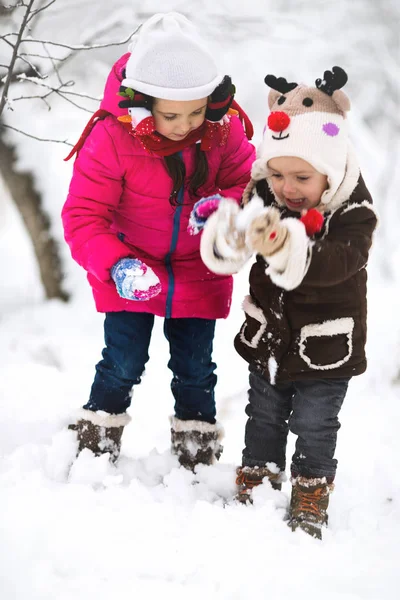 Winter Leuke Kinderen Hebben Plezier Buiten — Stockfoto