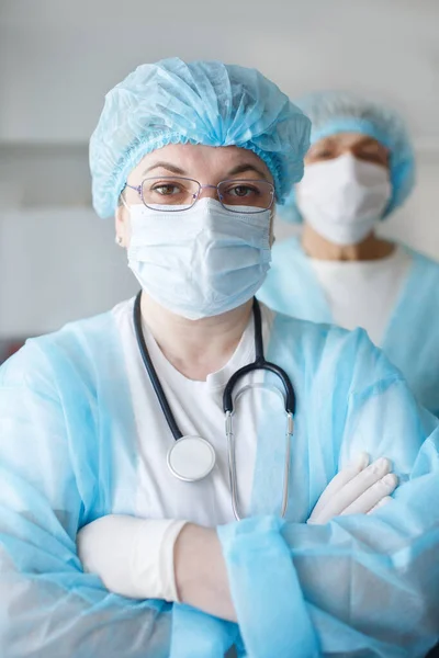 Gezondheidszorg Medisch Concept Covid Vrouwelijke Dokters Medische Beschermende Pakken Teamwerk — Stockfoto