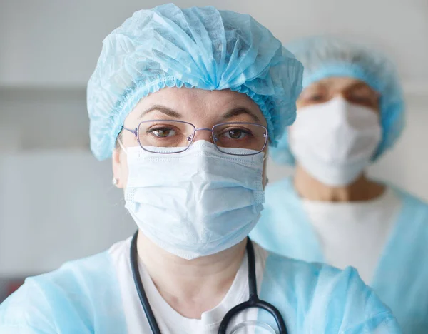 Gezondheidszorg Medisch Concept Covid Vrouwelijke Dokters Medische Beschermende Pakken Teamwerk — Stockfoto