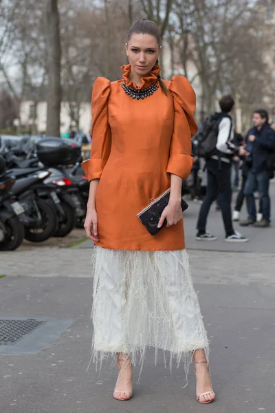 Estilo de rua, Inverno de Autum Paris Fashion Week 2017, Dia 4, Paris — Fotografia de Stock