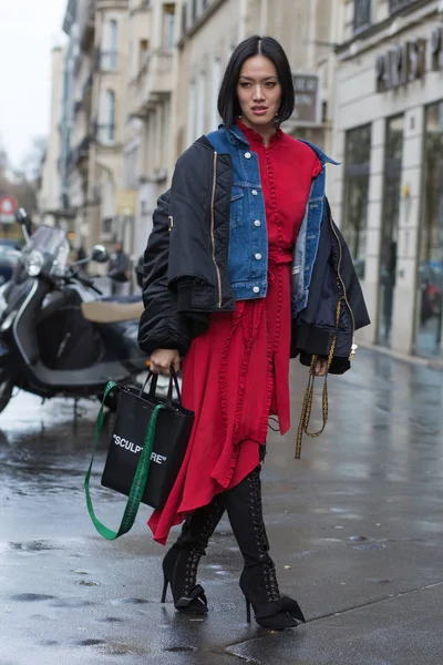 Estilo de rua, Inverno de Autum Paris Fashion Week 2017, Dia 6, Paris — Fotografia de Stock