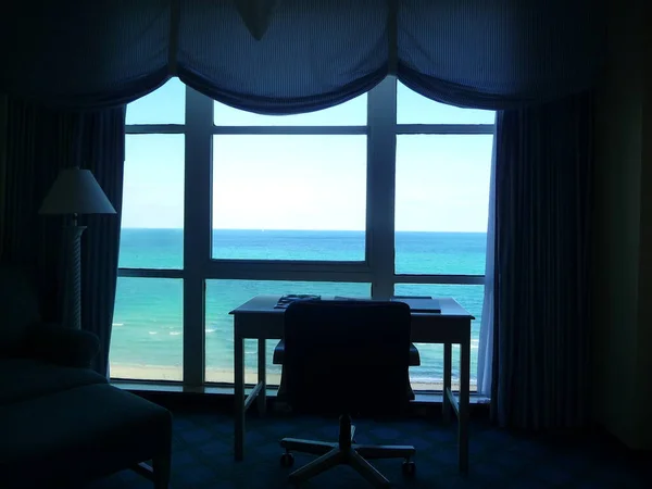 Work Desk Overlooking Miami Beach Florida — Stock Photo, Image