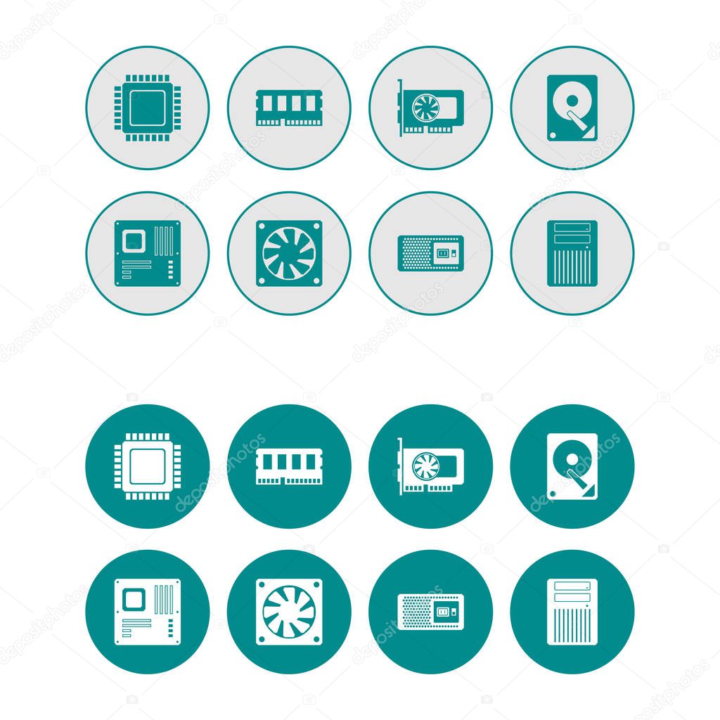 Hardware icon collection, isolated on transparent background. Two sets with Inverted colors.