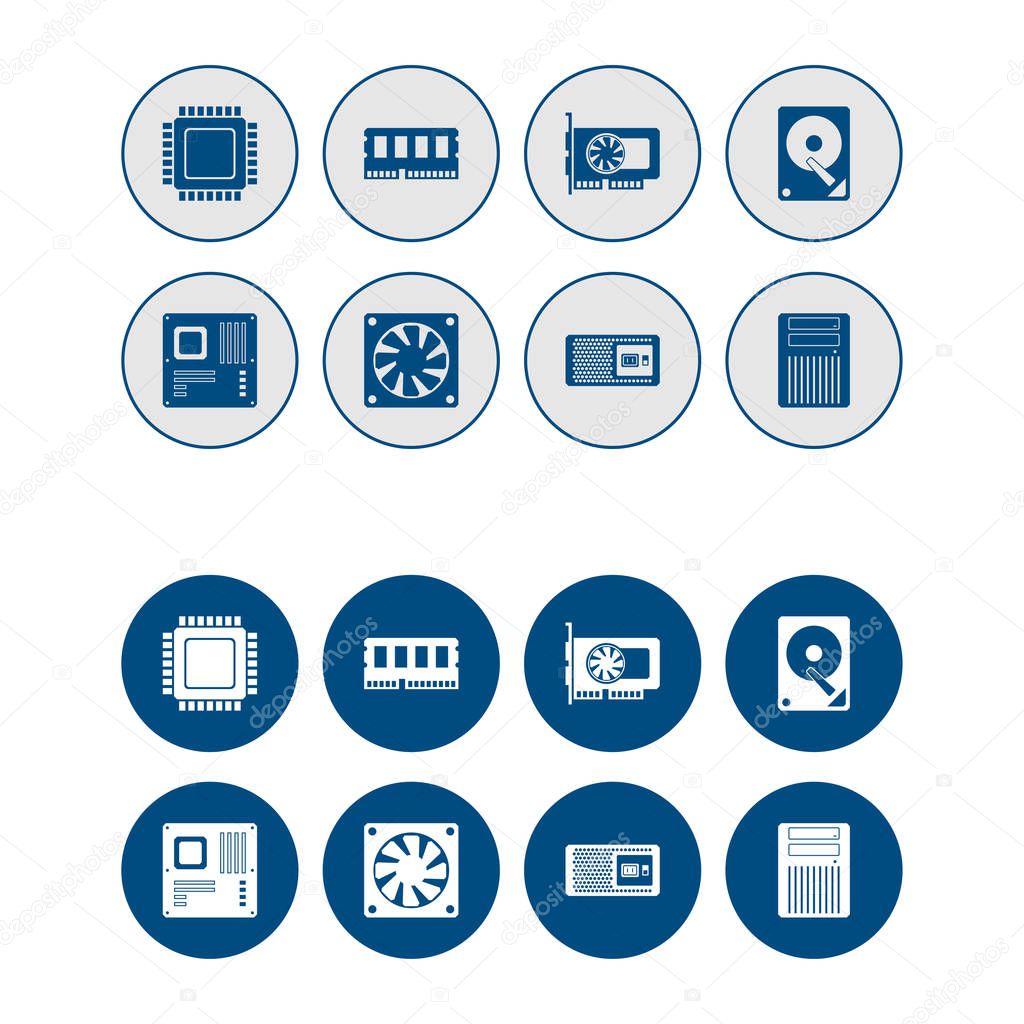 Hardware icon collection, isolated on transparent background. Two sets with Inverted colors.