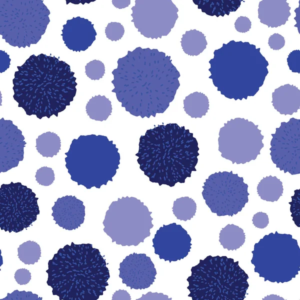 Векторный бесшовный рисунок, помпон, качалка, точки в разных синих оттенках. Повторяющийся шаблон. — стоковый вектор
