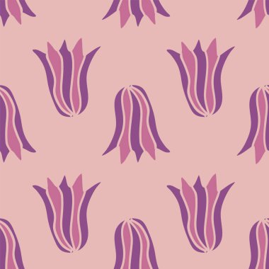 Mavi çan çiçekleri pembe arkaplanda izole edilmiş vektörsüz desen.