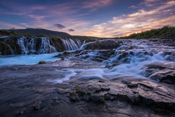 Braurfossar Est Une Cascade Incroyable Avec Des Nuages Colorés Ciel — Photo