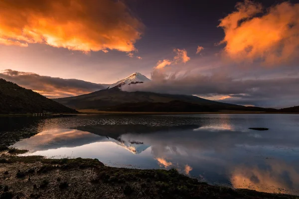 Volkan Cotopaxi 'nin sabah ışığında karlı zirvesi