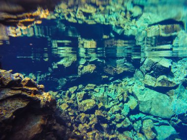 Silfra - absolutely clear blue water between continental plates in Iceland