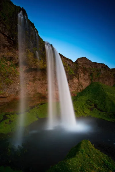 Cascada Seljalandsfoss Última Luz Dorada Una Las Cascadas Más Famosas — Foto de Stock