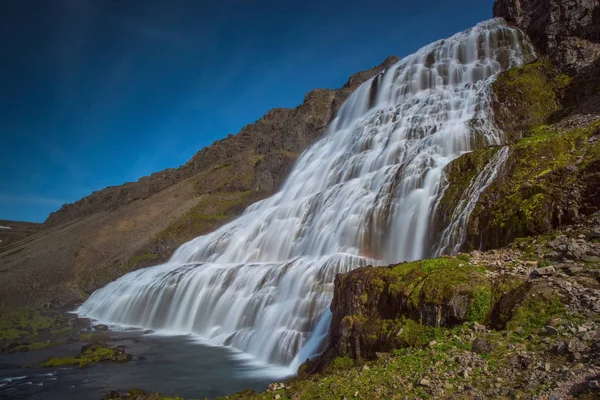 Der Wasserfall Dynjandi Mit Klarem Blauem Himmel — Stockfoto