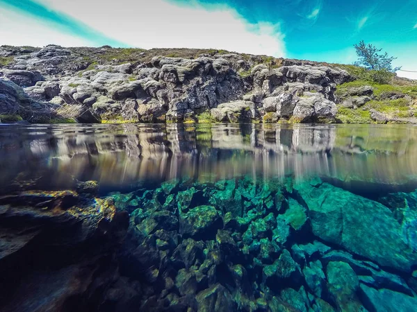 Silfra - absolutely clear blue water between continental plates in Iceland