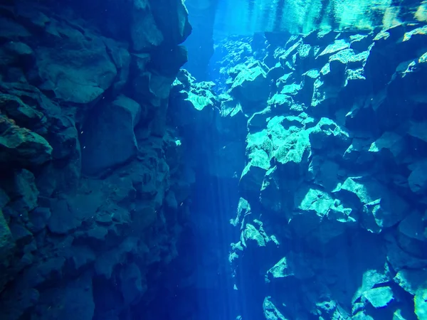 Silfra Absolutely Clear Blue Water Continental Plates Iceland — 스톡 사진