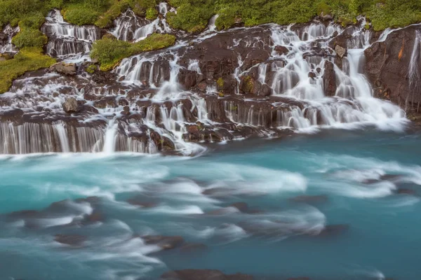 Hraunfossar Una Increíble Cascada Azul Islandia — Foto de Stock